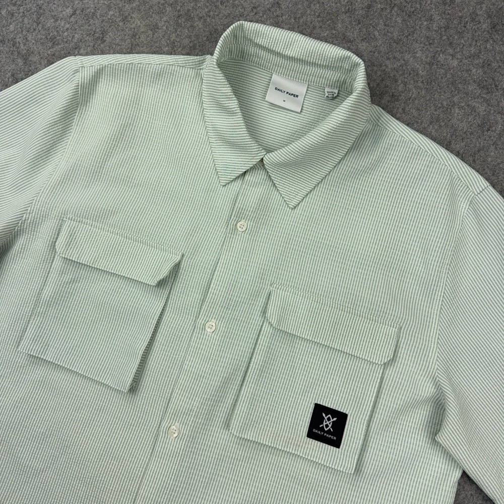 Daily Paper Shirt Mens Medium Green Reeser Seersucker Striped Streetwear
